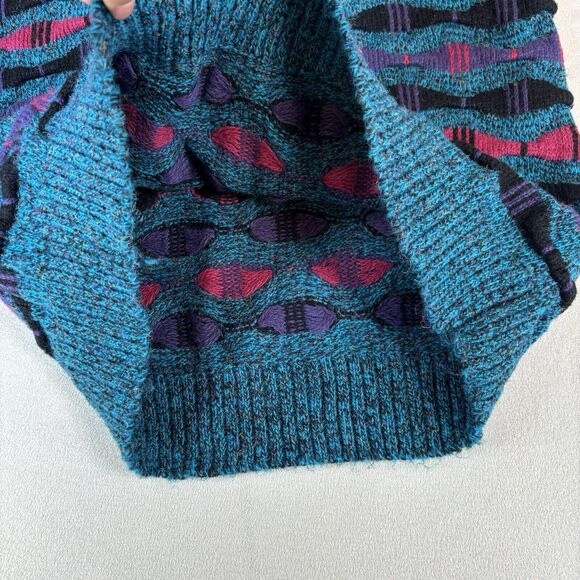 Vintage 90s Cattivo Sweater Coogi Style 3D Knit Size Medium Geometric - Picture 10 of 14